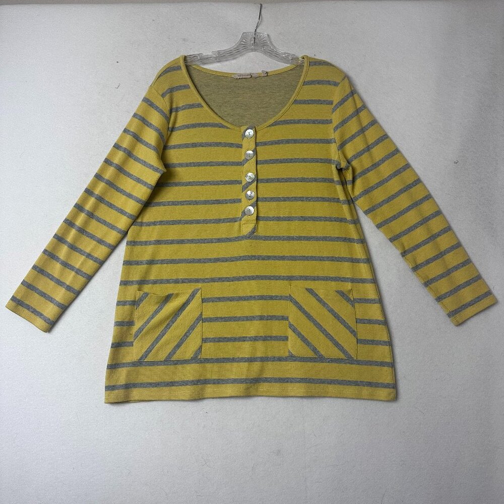 Soft Surroundings tunic  size Small Parker Sunflower yellow/gray striped‎ pocket